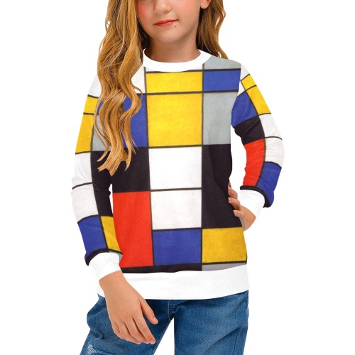 Composition A by Piet Mondrian Girls' All Over Print Crew Neck Sweater (Model H49)
