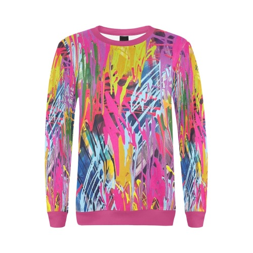 Wondering / Pink All Over Print Crewneck Sweatshirt for Women (Model H18)
