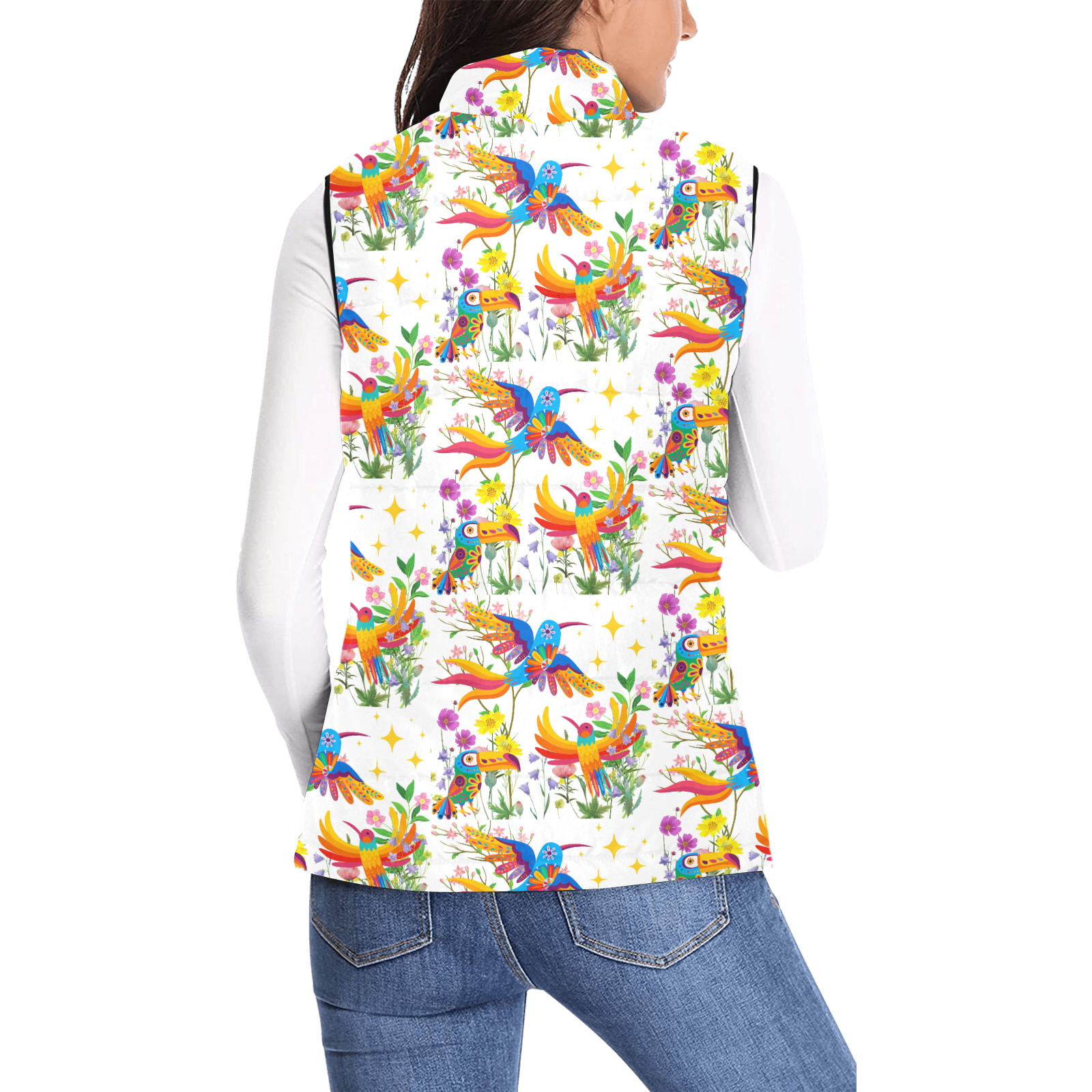 Birds of Paradise Pattern Women's Padded Vest Jacket (Model H44)