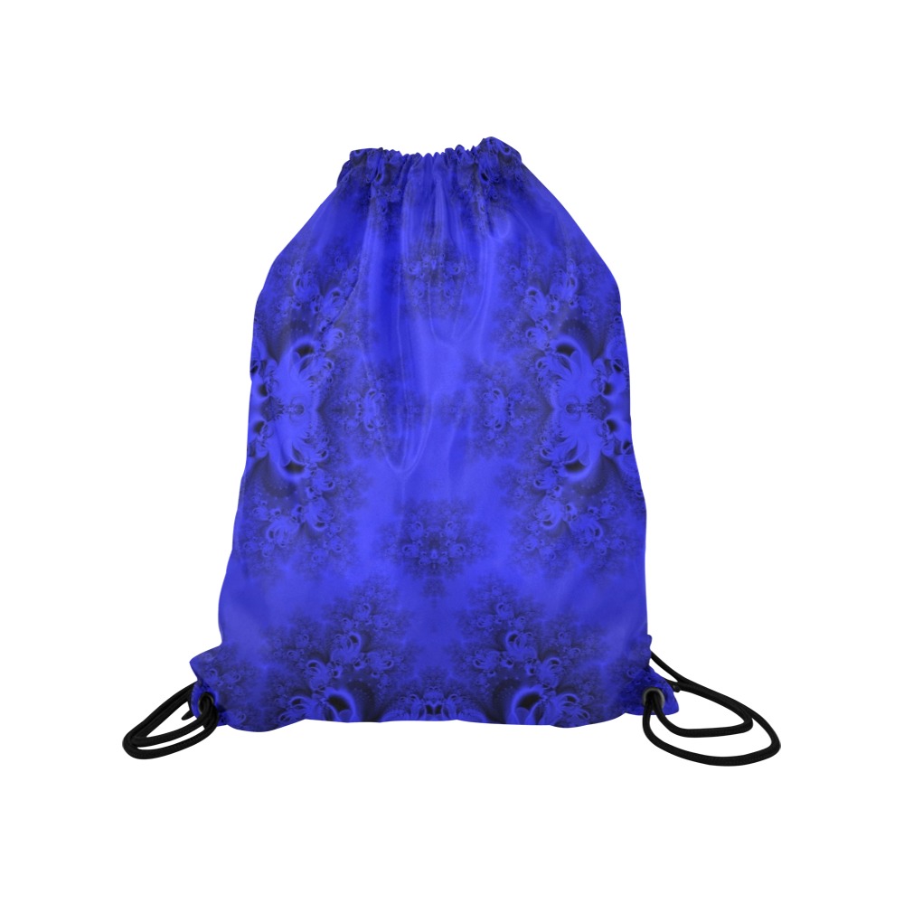 Midnight Blue Gardens Frost Fractal Medium Drawstring Bag Model 1604 (Twin Sides) 13.8"(W) * 18.1"(H)