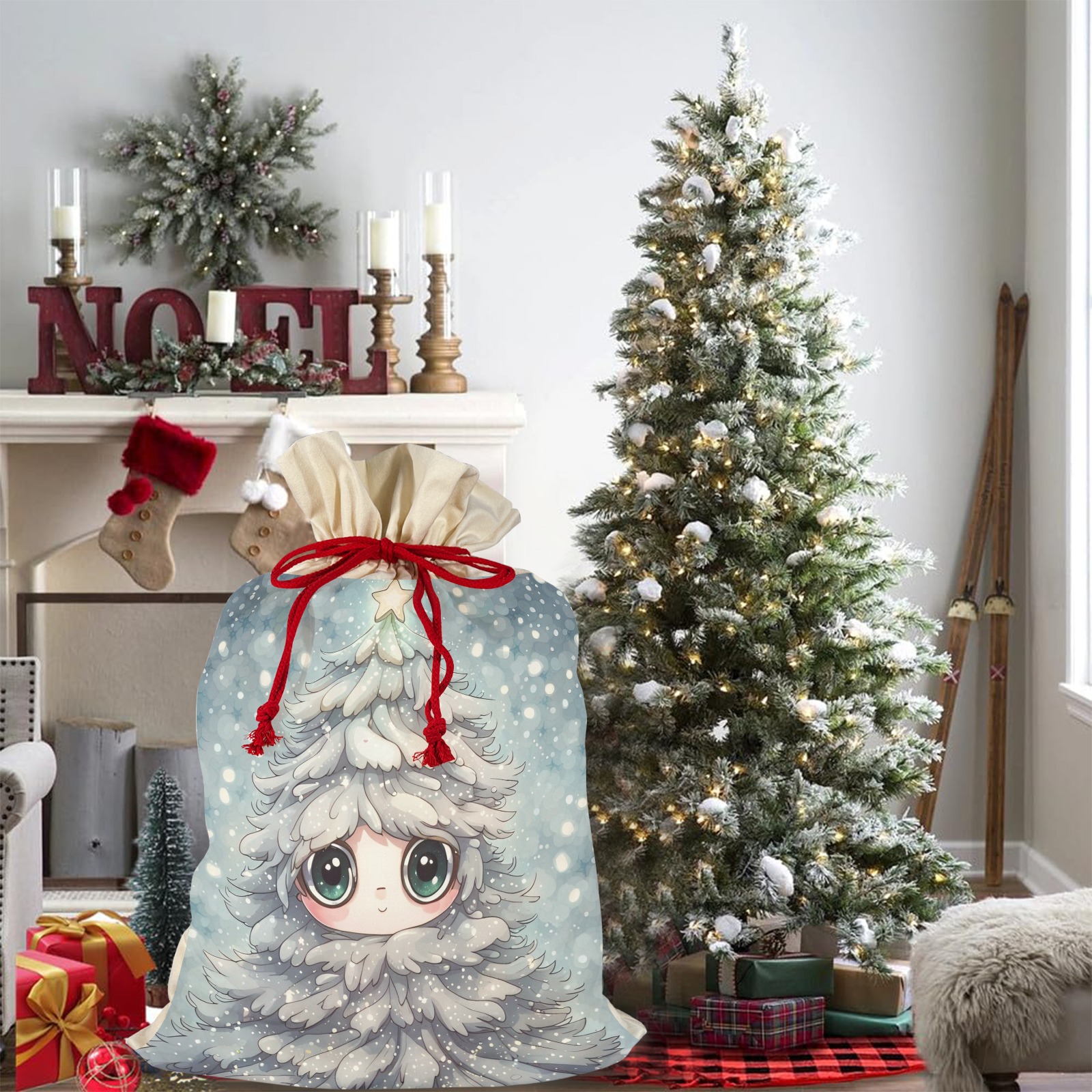 Little Christmas Tree Santa Claus Drawstring Bag 21"x32" (Two Sides Printing)