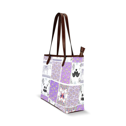 Purple Paisley Birds and Animals Patchwork Design Shoulder Tote Bag (Model 1646)