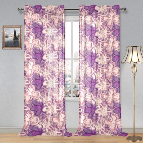 Fashionable floral Gauze Curtain 28"x95" (Two-Piece)