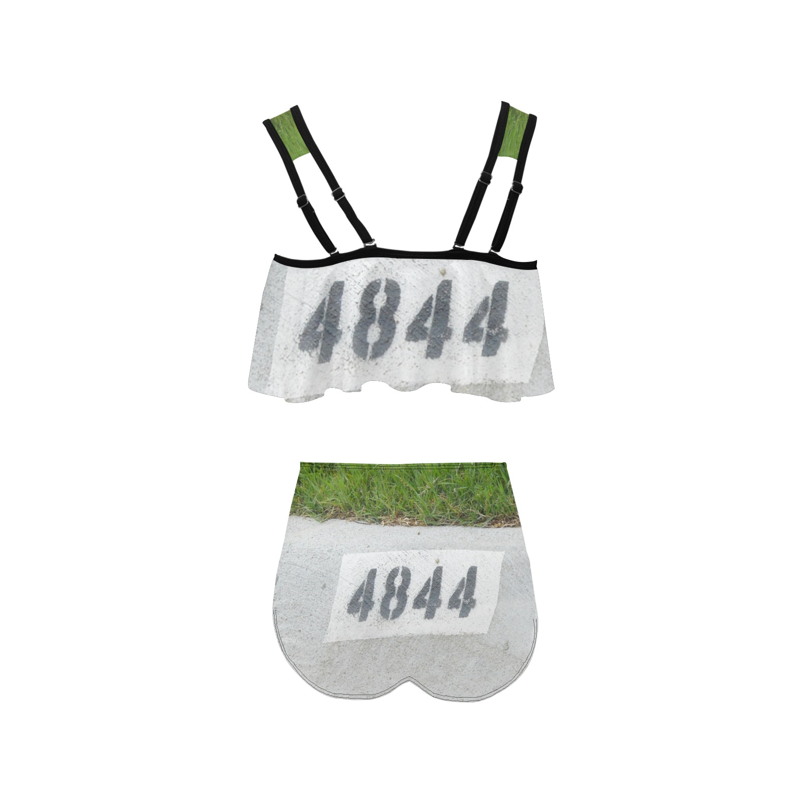 Street Number 4844 with Gray Top High Waisted Flounce Bikini Set (Model S24)