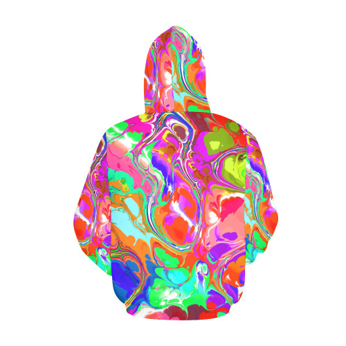 Psychedelic Abstract Marble Artistic Dynamic Paint Art All Over Print Hoodie for Women (USA Size) (Model H13)