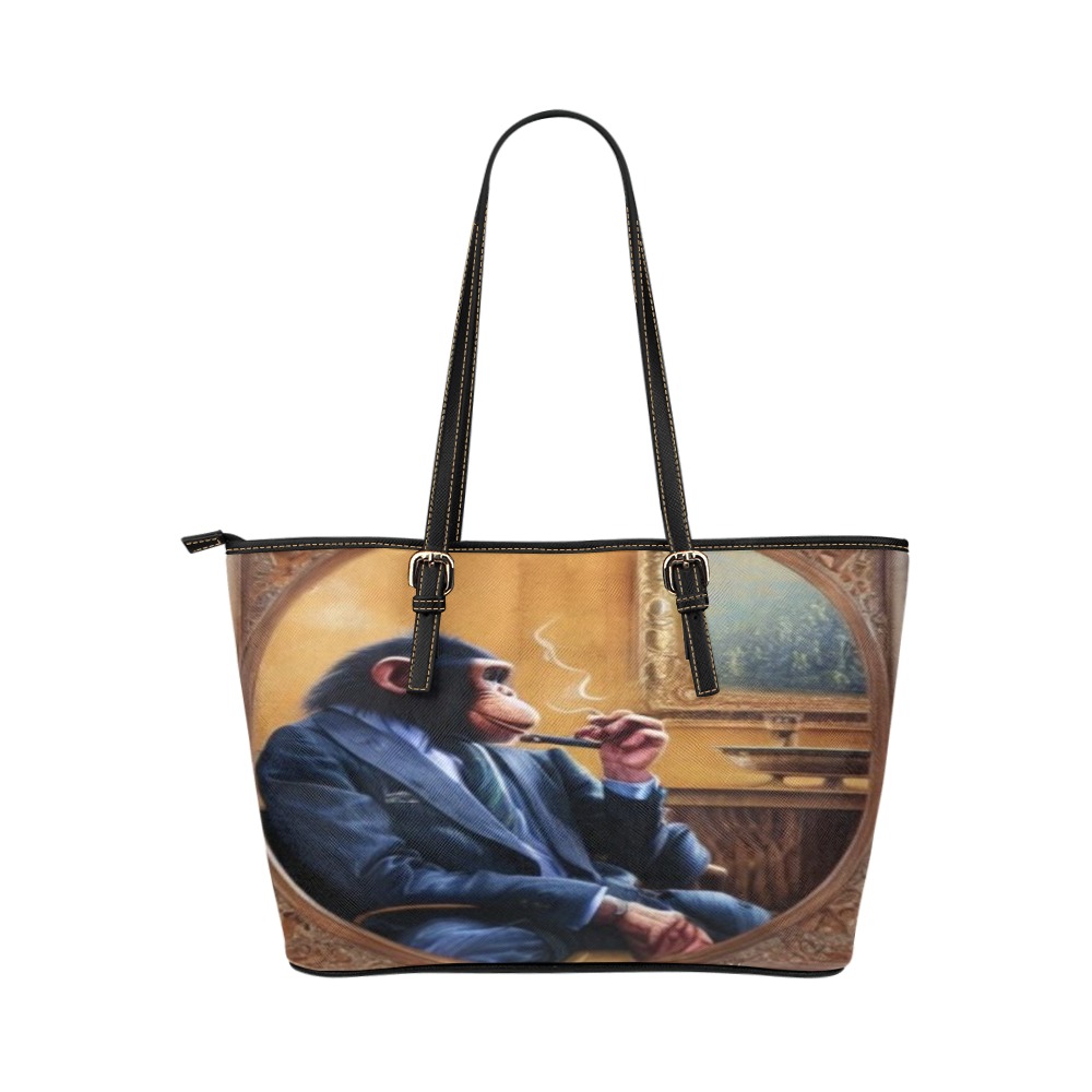 chimp boss Leather Tote Bag/Large (Model 1651)