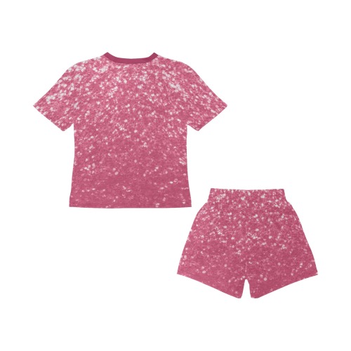 Magenta light pink red faux sparkles glitter Little Girls' Short Pajama Set