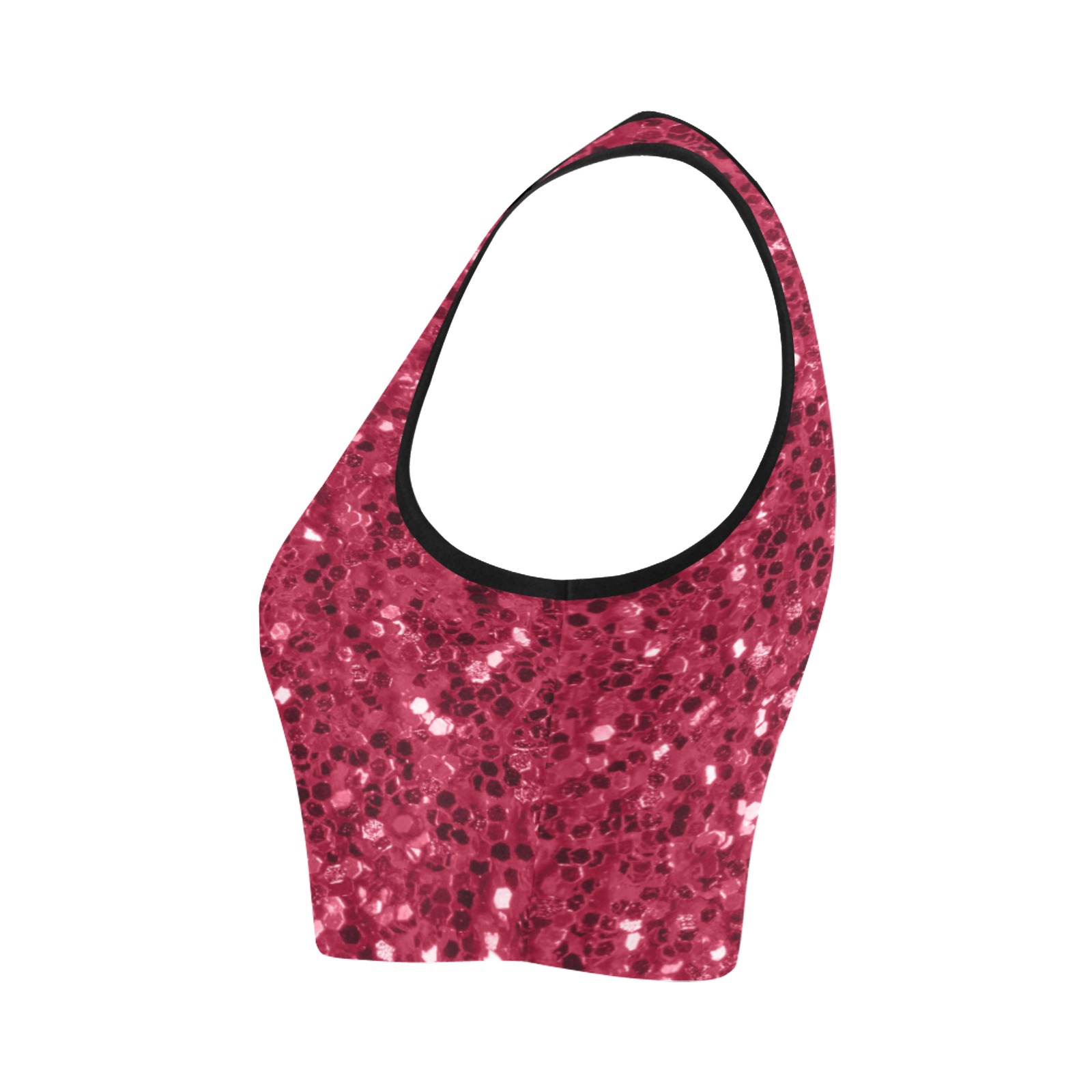 Magenta dark pink red faux sparkles glitter Women's Crop Top (Model T42)