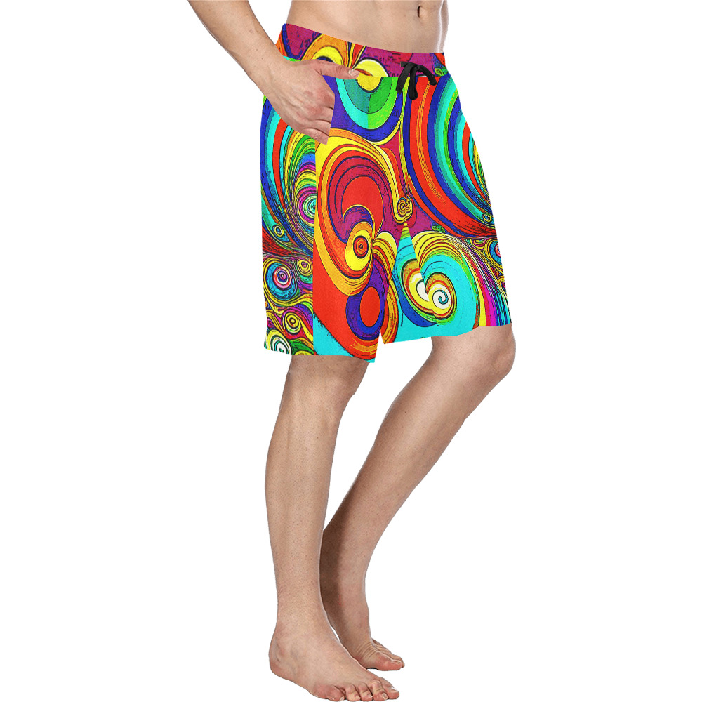 Colorful Groovy Rainbow Swirls Men's All Over Print Casual Shorts (Model L23)