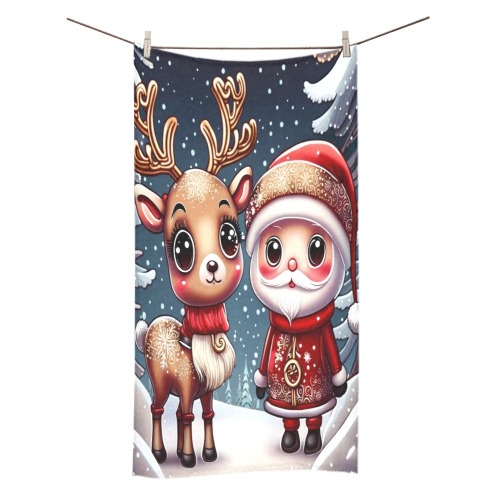 Santa and Reindeer Bath Towel 30"x56"
