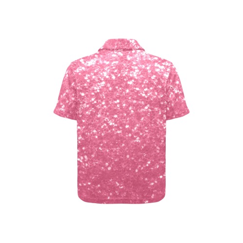 Magenta light pink red faux sparkles glitter Little Girls' All Over Print Polo Shirt (Model T55)
