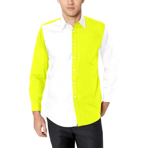 yellow and white Men's All Over Print Casual Dress Shirt (Model T61)