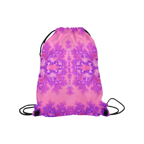 Purple and Pink Hydrangeas Frost Fractal Medium Drawstring Bag Model 1604 (Twin Sides) 13.8"(W) * 18.1"(H)