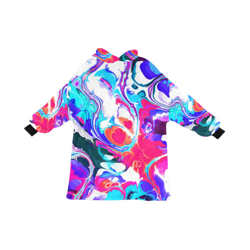Blue White Pink Liquid Flowing Marbled Ink Abstract Blanket Hoodie for Women