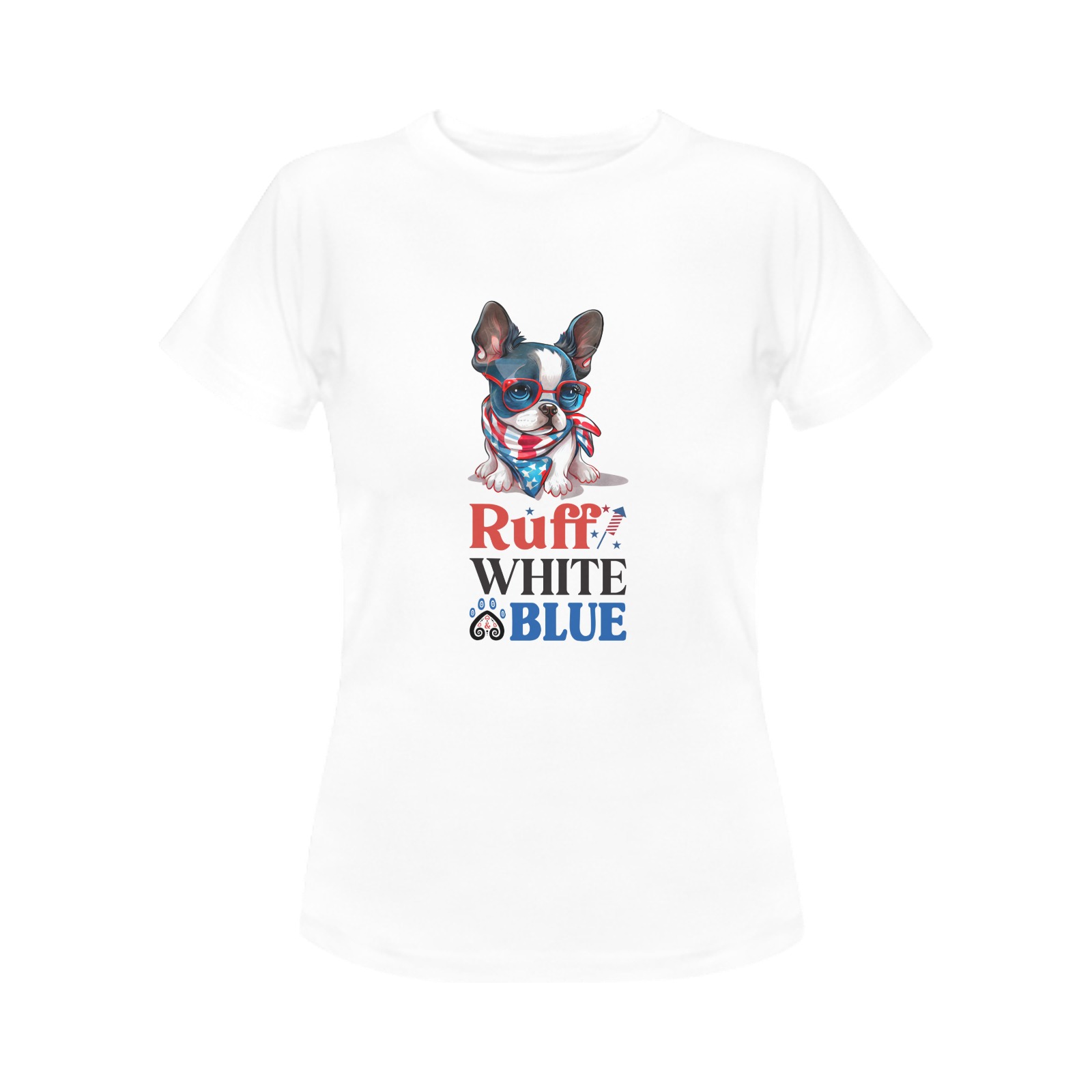 Boston Terrier Ruff White & Blue Women's T-Shirt in USA Size (Front Printing Only)
