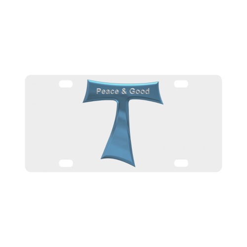 Franciscan Tau Cross Peace and Good  Blue Metallic Classic License Plate