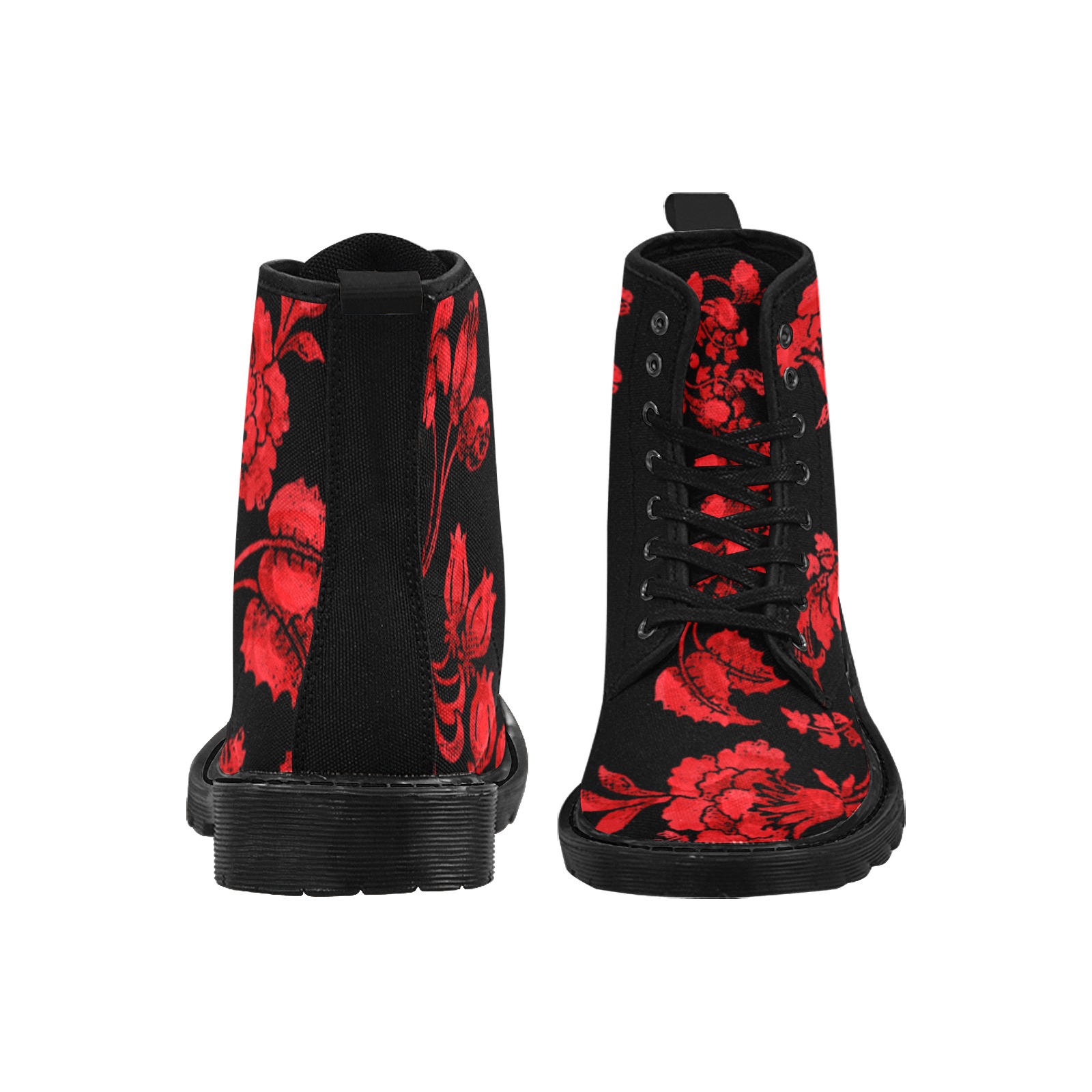 red flowers Martin Boots for Women (Black) (Model 1203H)