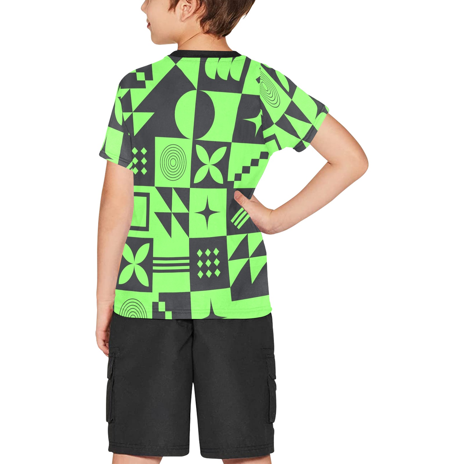 Neon Green Geo Abstract Big Boys' All Over Print Crew Neck T-Shirt (Model T40-2)