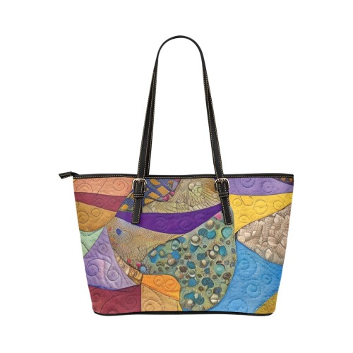 Boho Aesthetic Simulated Quilt Artwork Leather Tote Bag/Large (Model 1651)