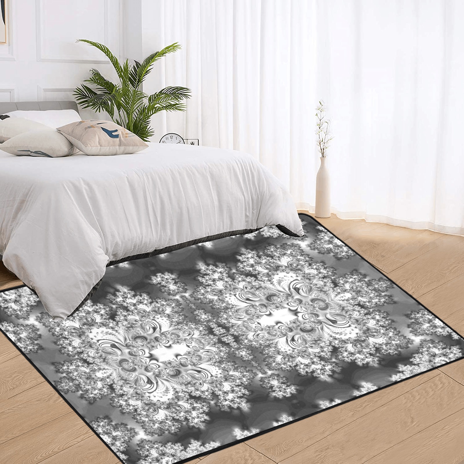 Silver Linings Frost Fractal Area Rug with Black Binding 7'x5'