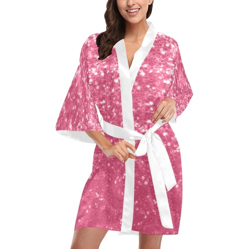 Magenta light pink red faux sparkles glitter Kimono Robe