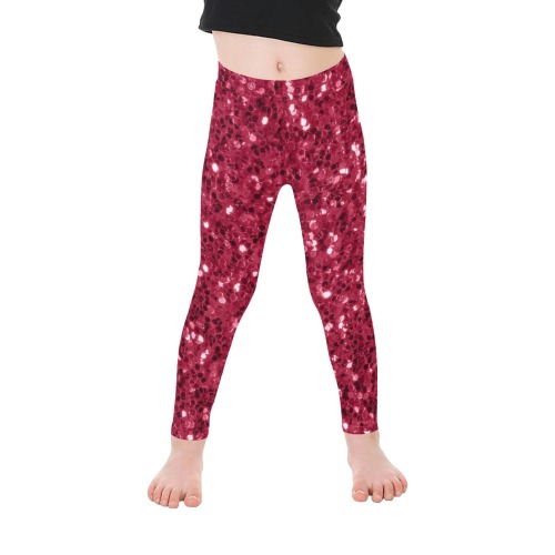 Magenta dark pink red faux sparkles glitter Kid's Ankle Length Leggings (Model L06)