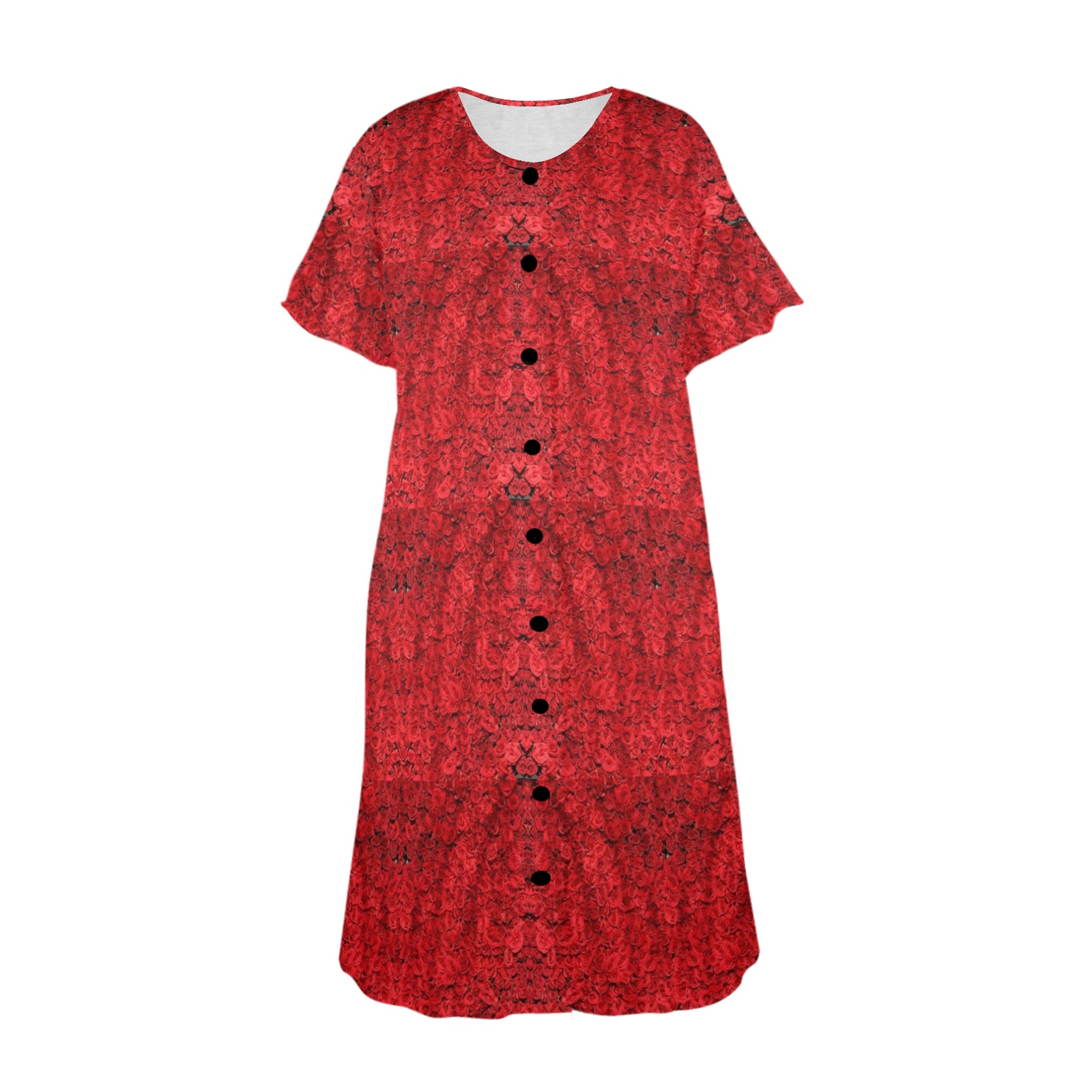 red roses Women's Button Front House Dress