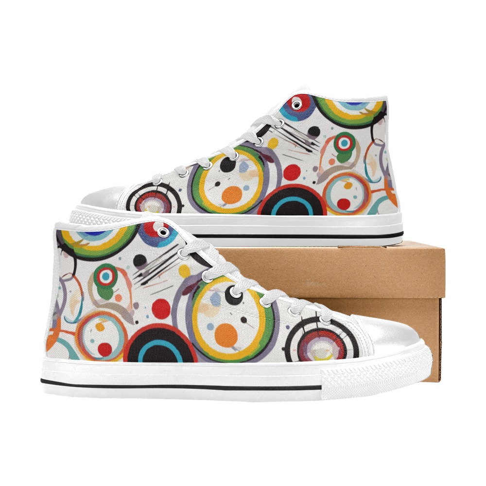 Beautiful abstrac art of circles, dots, lines. Women's Classic High Top Canvas Shoes (Model 017)