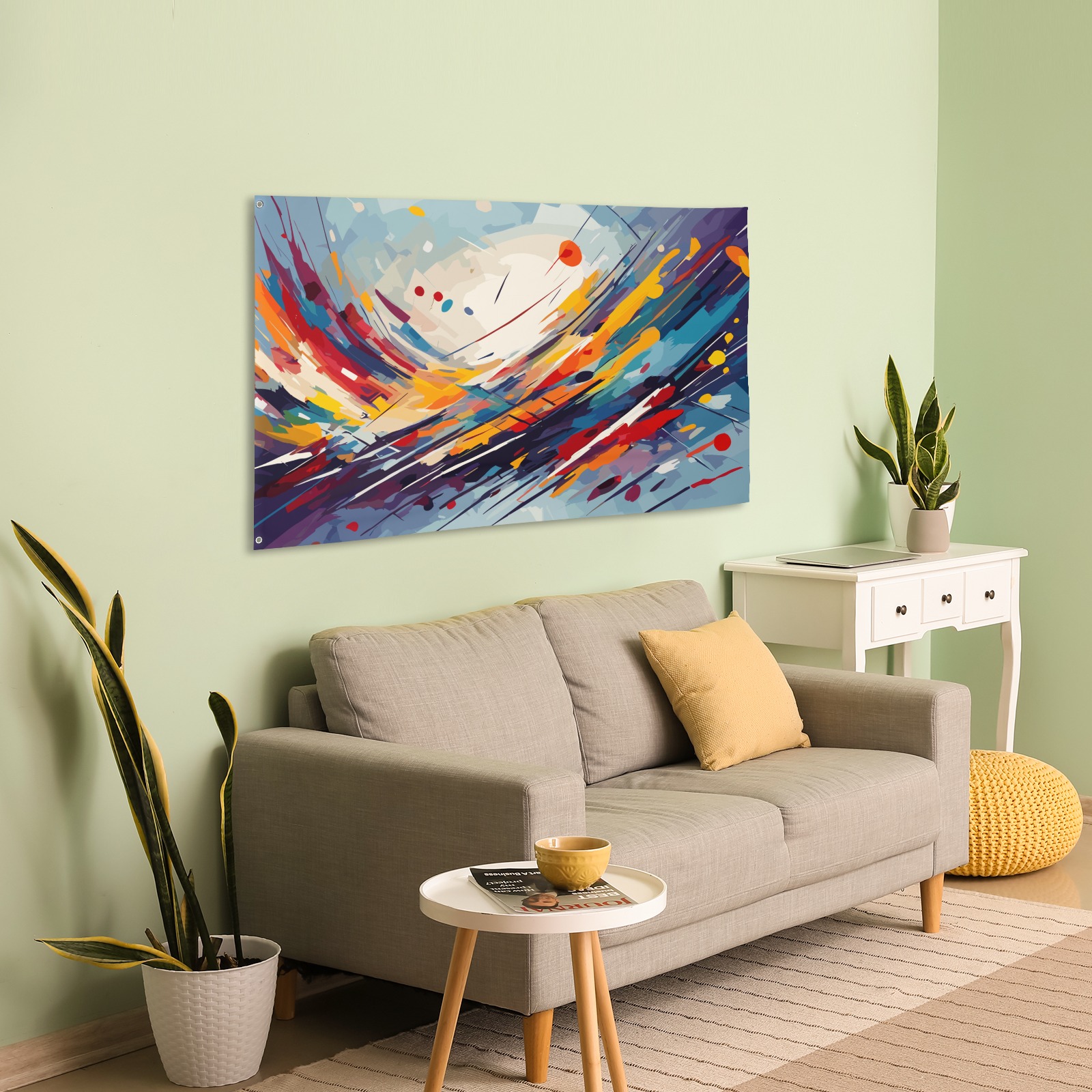 The wave of colors abstract art on blue background House Flag 56"x34.5"