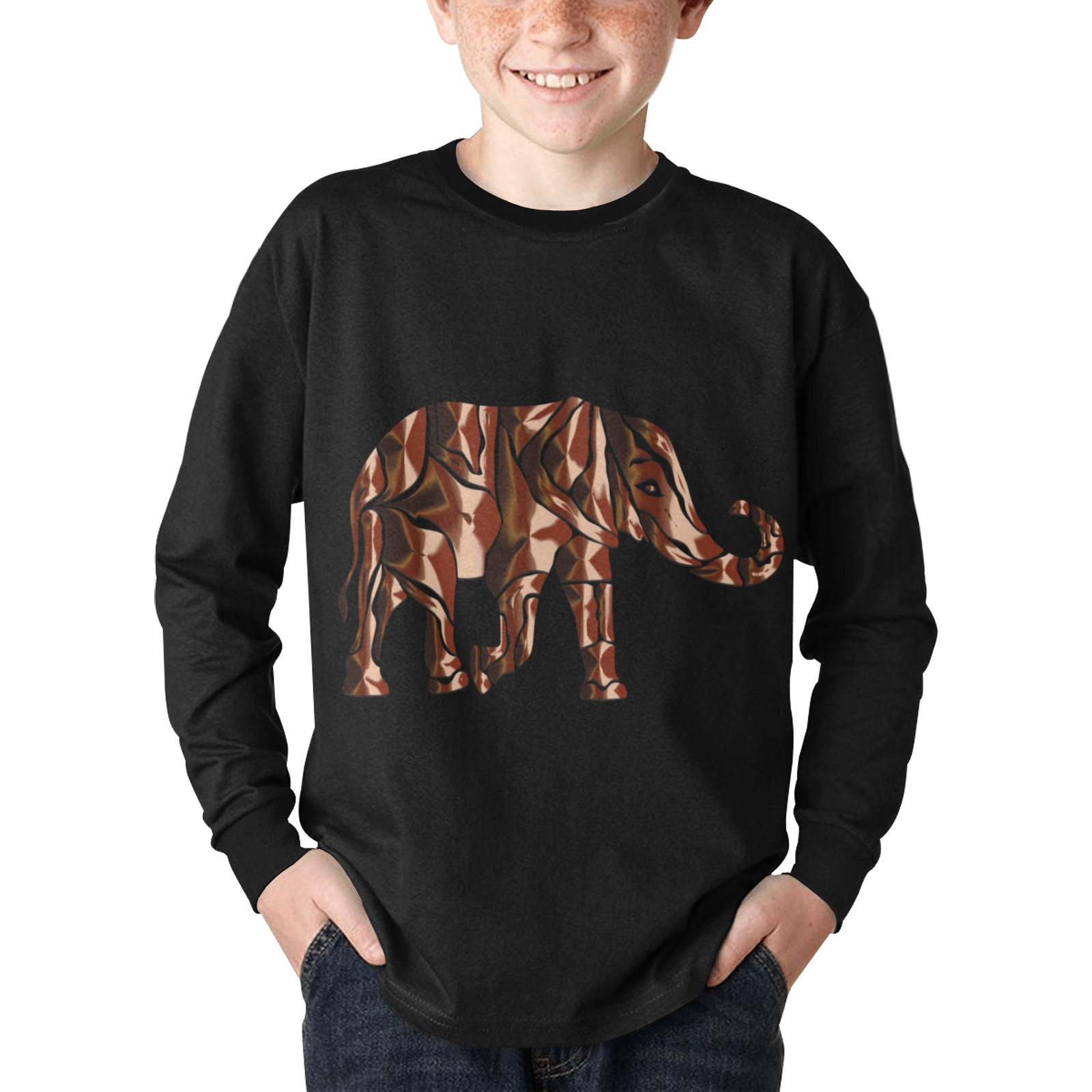 Abstract Elephant Kid's Sweatshirt Kids' Rib Cuff Long Sleeve T-shirt (Model T64)