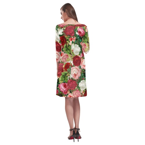 Vintage Flowers Rhea Loose Round Neck Dress(Model D22)