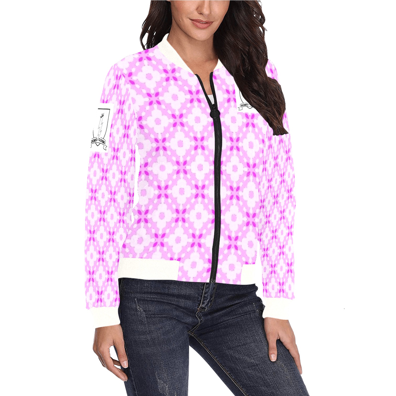 DIONIO Clothing - Ladies Bomber Jacket (Pink) All Over Print Bomber Jacket for Women (Model H36)