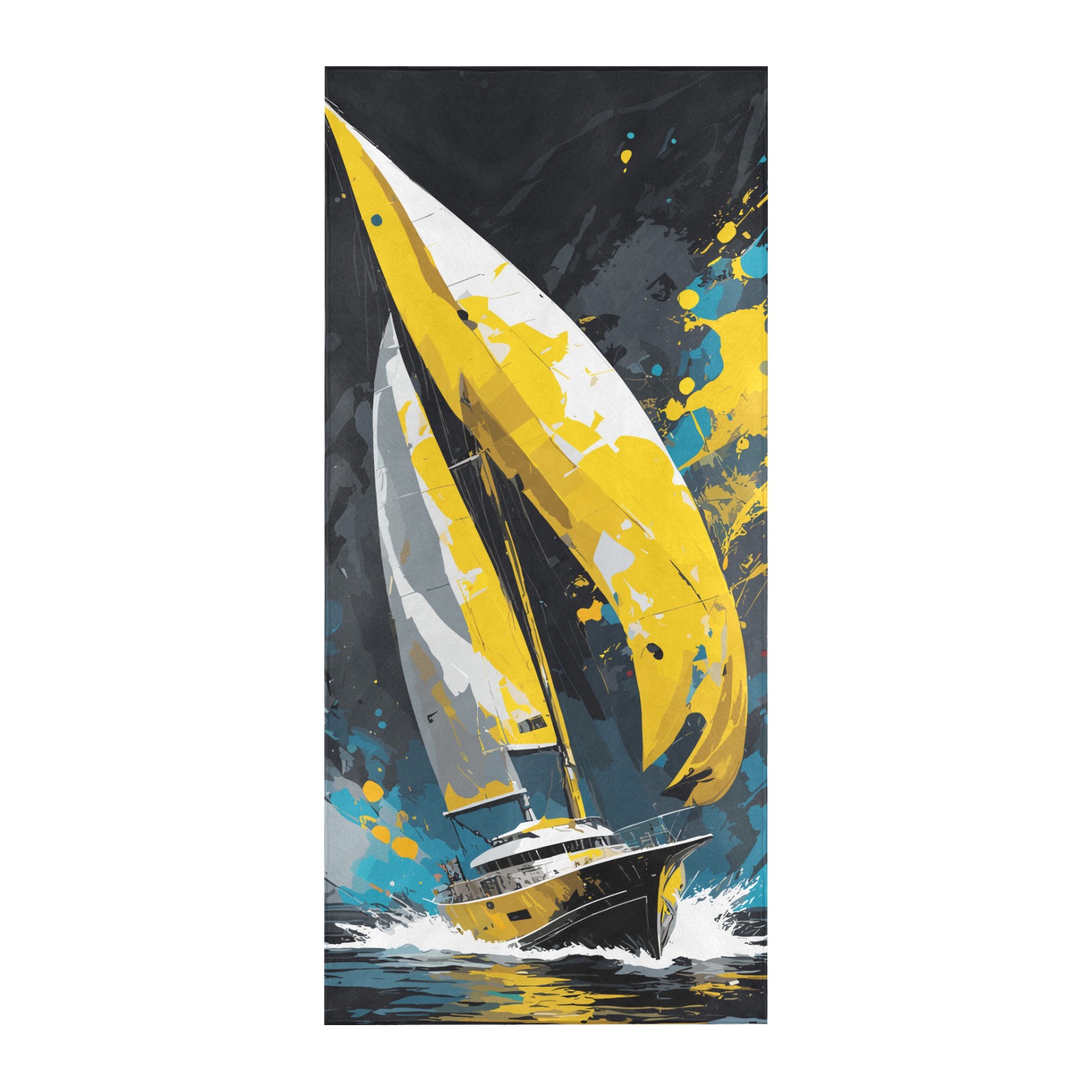 Chic fantasy sail yacht. Yellow, white, black Beach Towel 32"x 71"