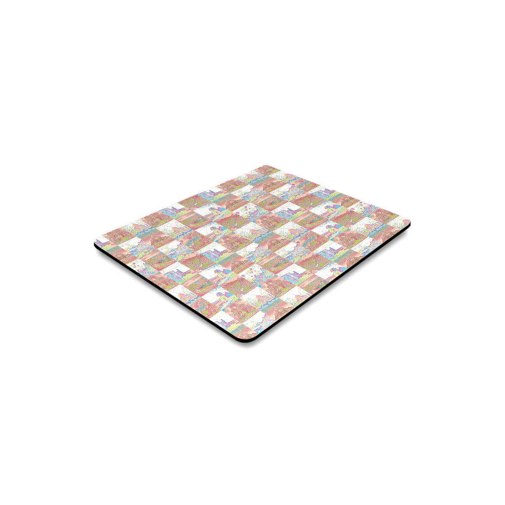 Big Pink and White World Travel Collage Pattern Rectangle Mousepad
