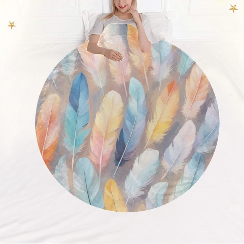 Beautiful feathers fantasy art. Pastel colors. Circular Ultra-Soft Micro Fleece Blanket 60"