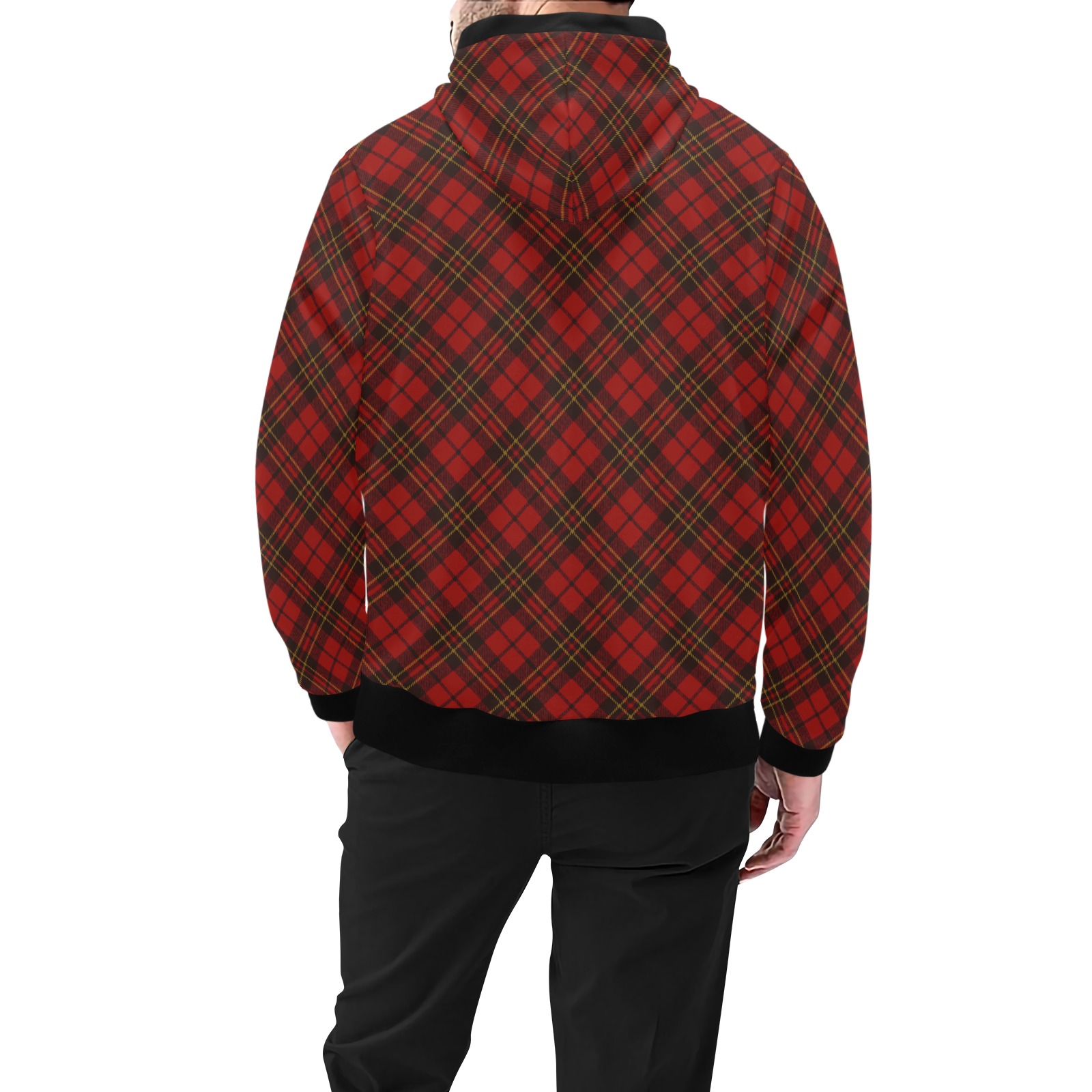 Red tartan plaid winter Christmas pattern holidays High Neck Pullover Hoodie for Men (Model H24)