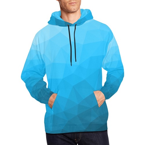 Cyan gradient geometric mesh pattern All Over Print Hoodie for Men (USA Size) (Model H13)