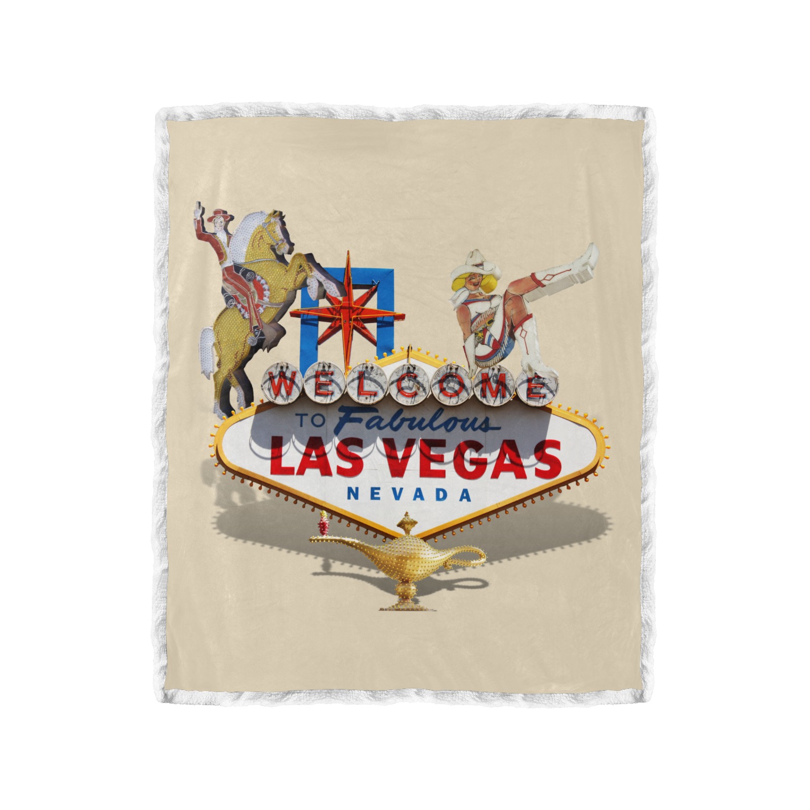 Las Vegas Welcome Sign on Brown Double Layer Short Plush Blanket 50"x60"