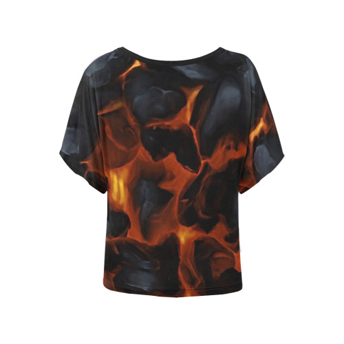 Black and Orange hot Coals Lava Women's Batwing-Sleeved Blouse T shirt (Model T44)