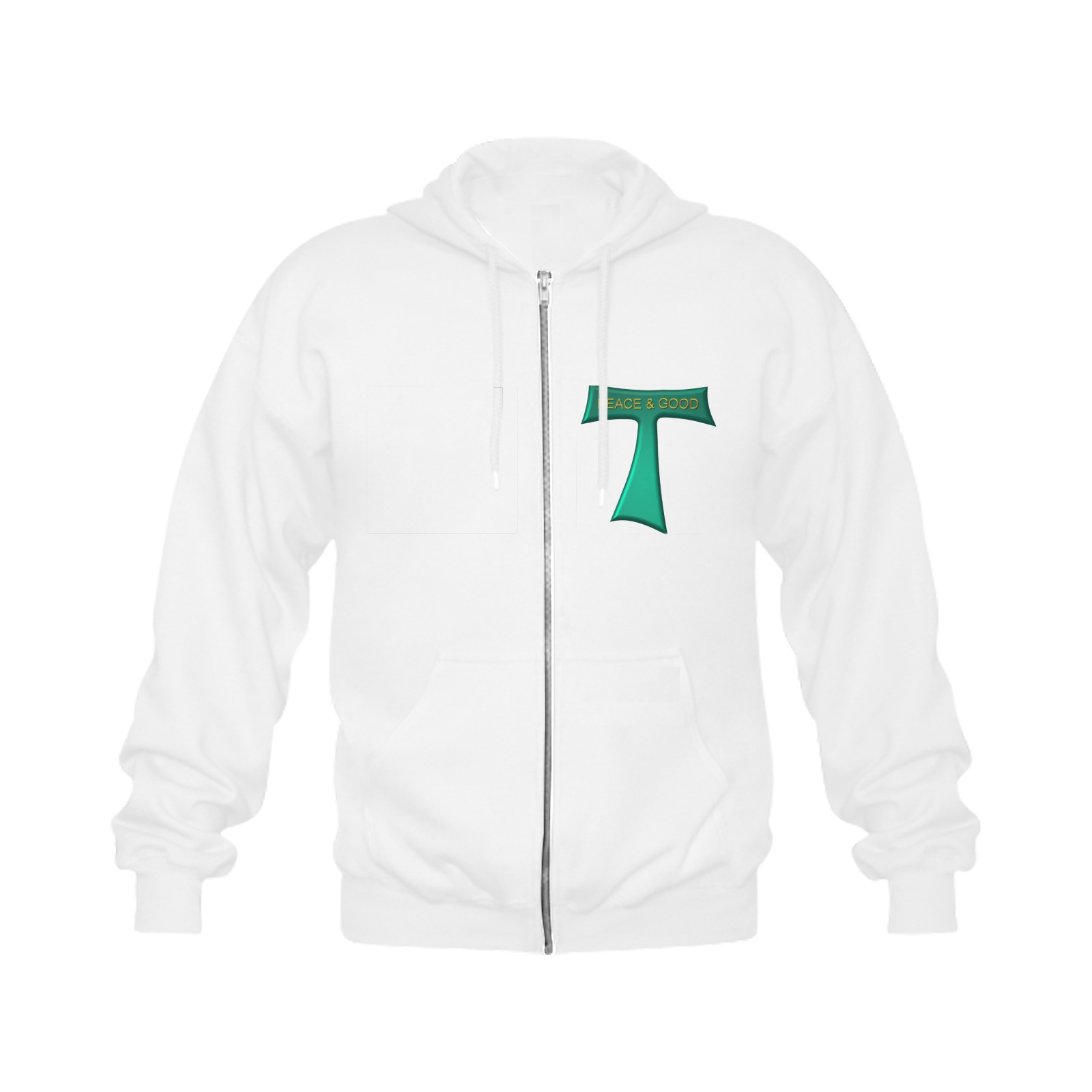 Franciscan Tau Cross Peace and Good Green Steel Metallic Gildan Full Zip Hooded Sweatshirt (Model H02)