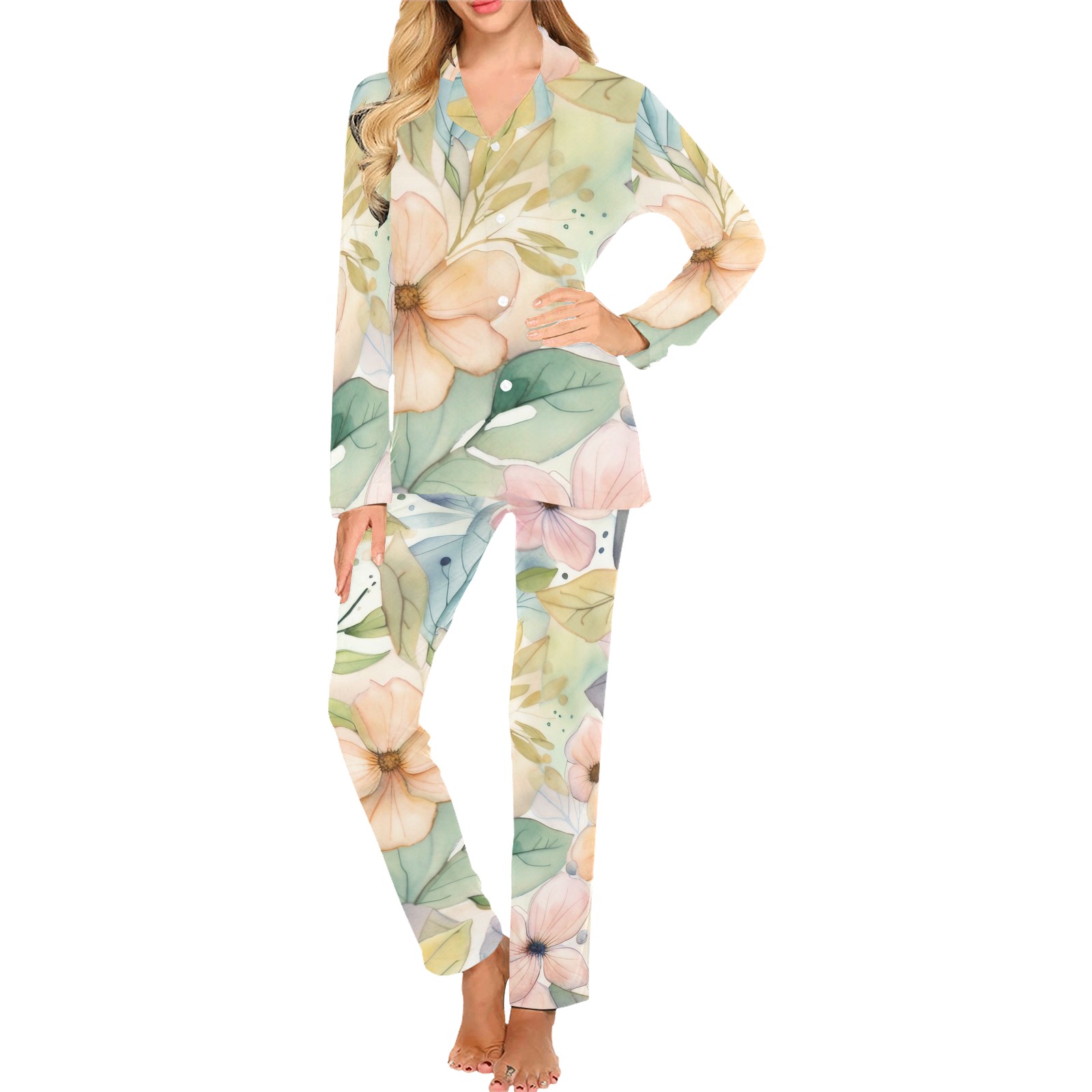 Watercolor Floral 1 Women's Long Pajama Set