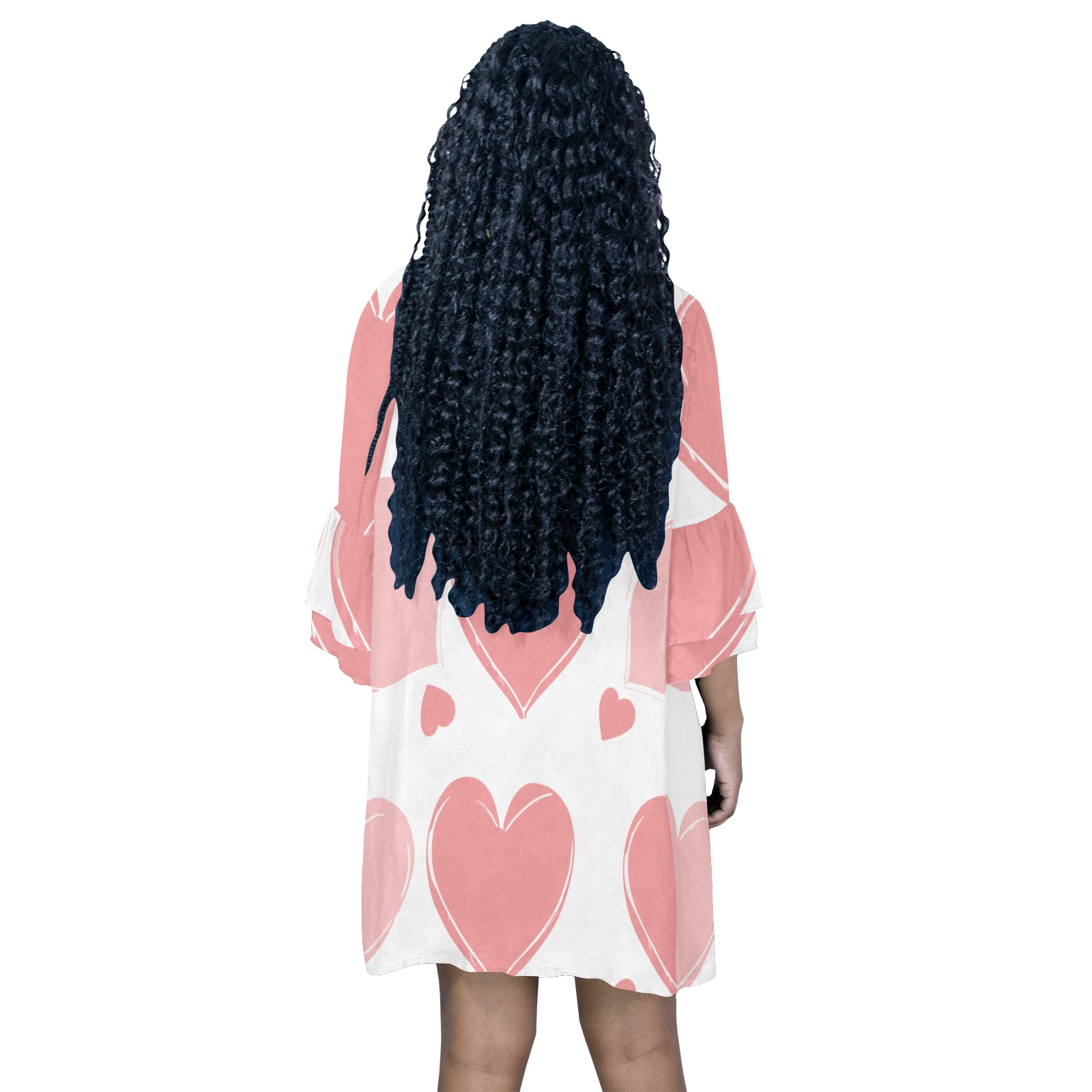 heart print Half Sleeves V-Neck Mini Dress (Model D63)