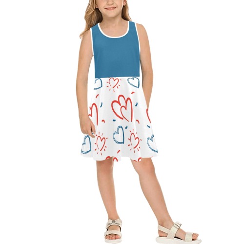 USA Doodle Hearts Girls' Sleeveless Sundress (Model D56)