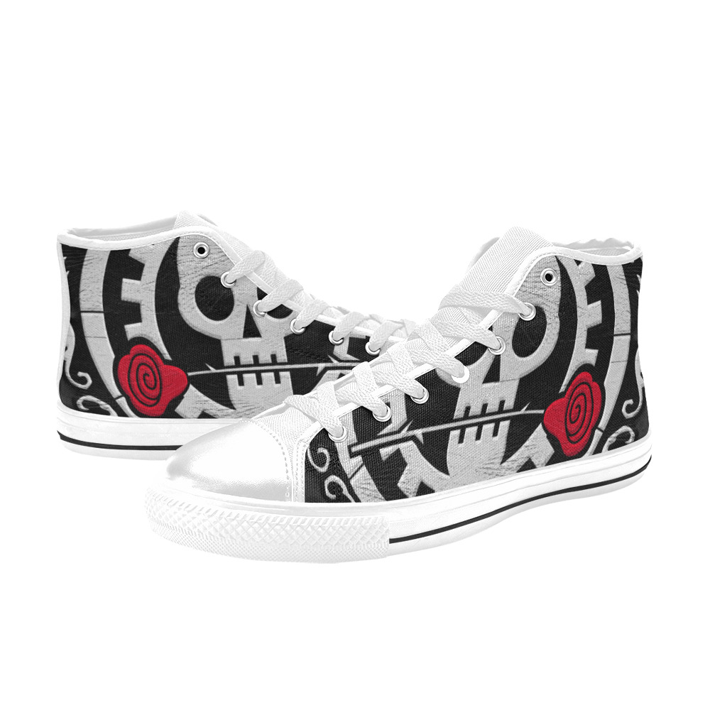 Skull Red Rose Women's Classic High Top Canvas Shoes (Model 017)