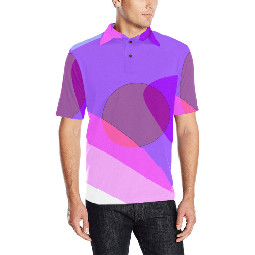 Purple Retro Groovy Abstract 409 Men's All Over Print Polo Shirt (Model T55)