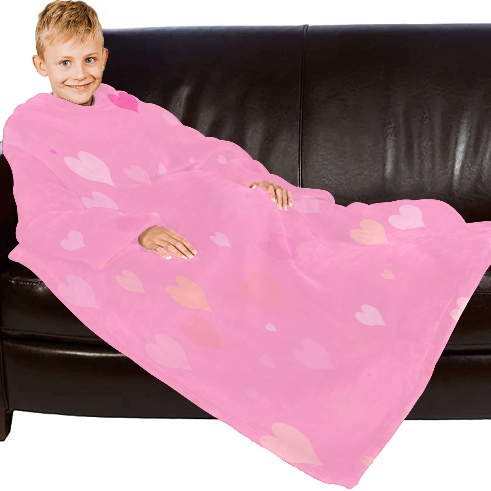 PinkHearts Blanket Robe with Sleeves for Kids
