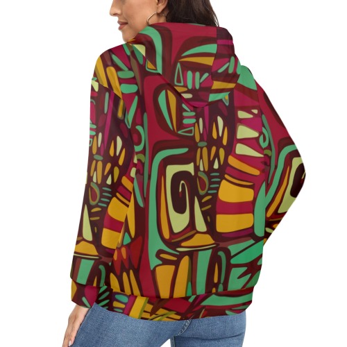 retro tropical tribal cyan burgundy Women's Fleece Full-Zip Hoodie (Model H60)