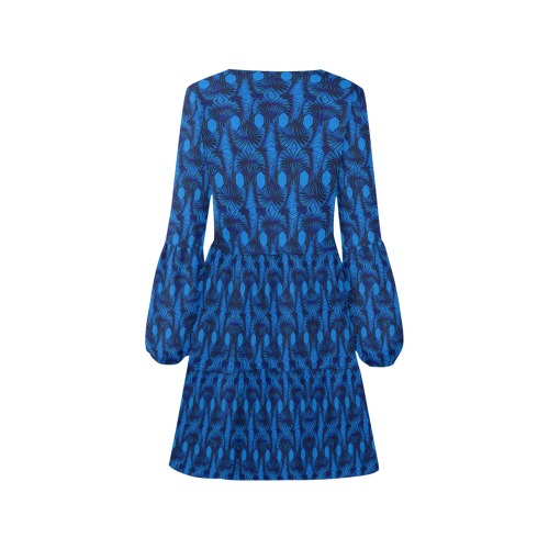 Knots blue V-Neck Loose Fit Dress (Model D62)