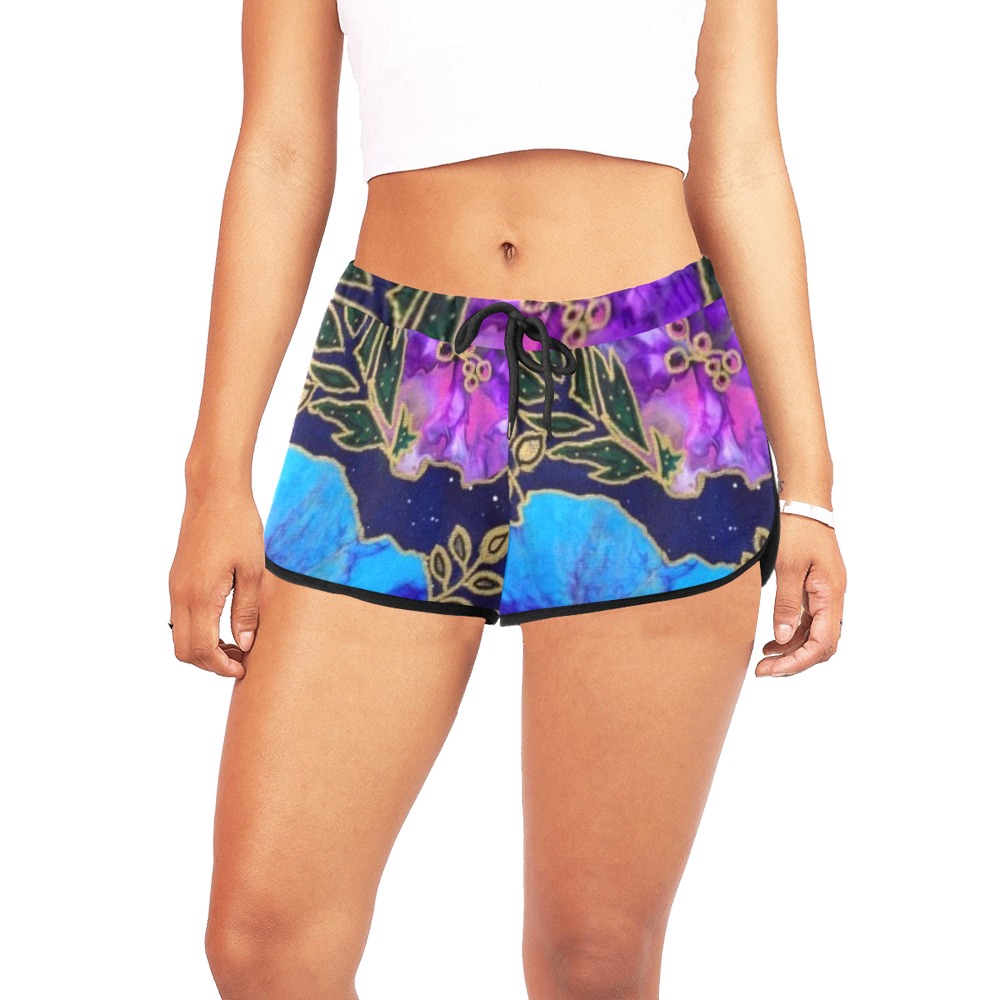 Dark Blue Floral Women's All Over Print Relaxed Shorts (Model L19)