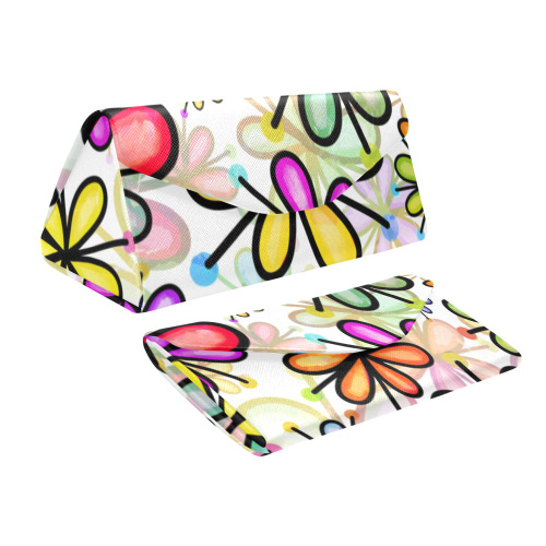 Watercolor Rainbow Doodle Daisy Flower Pattern Custom Foldable Glasses Case